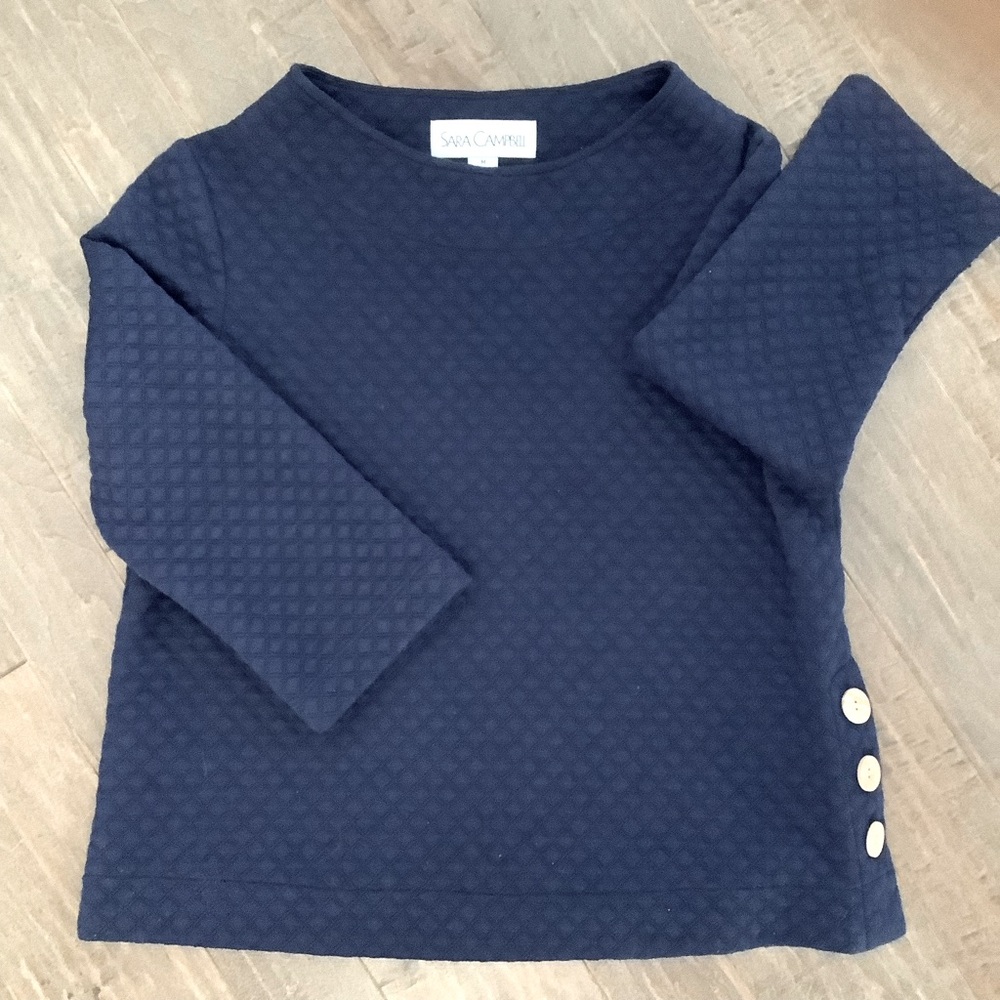Sara Campbell Navy Quilted Long Sleeve Top, Size M